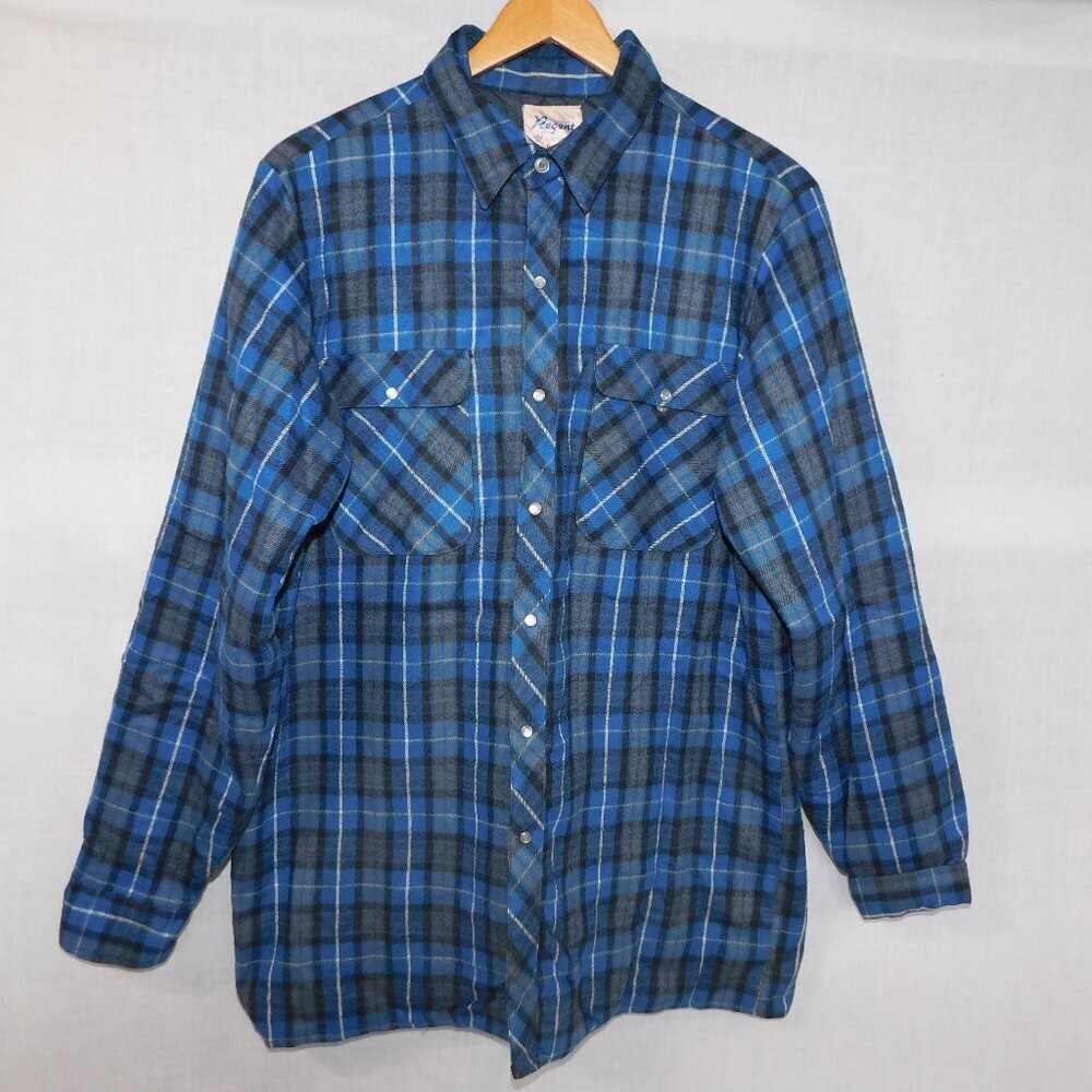 VTG Regent Canada Blue Flannel Plaid Lined Work Shirt Jacket Mens Large Tall LT